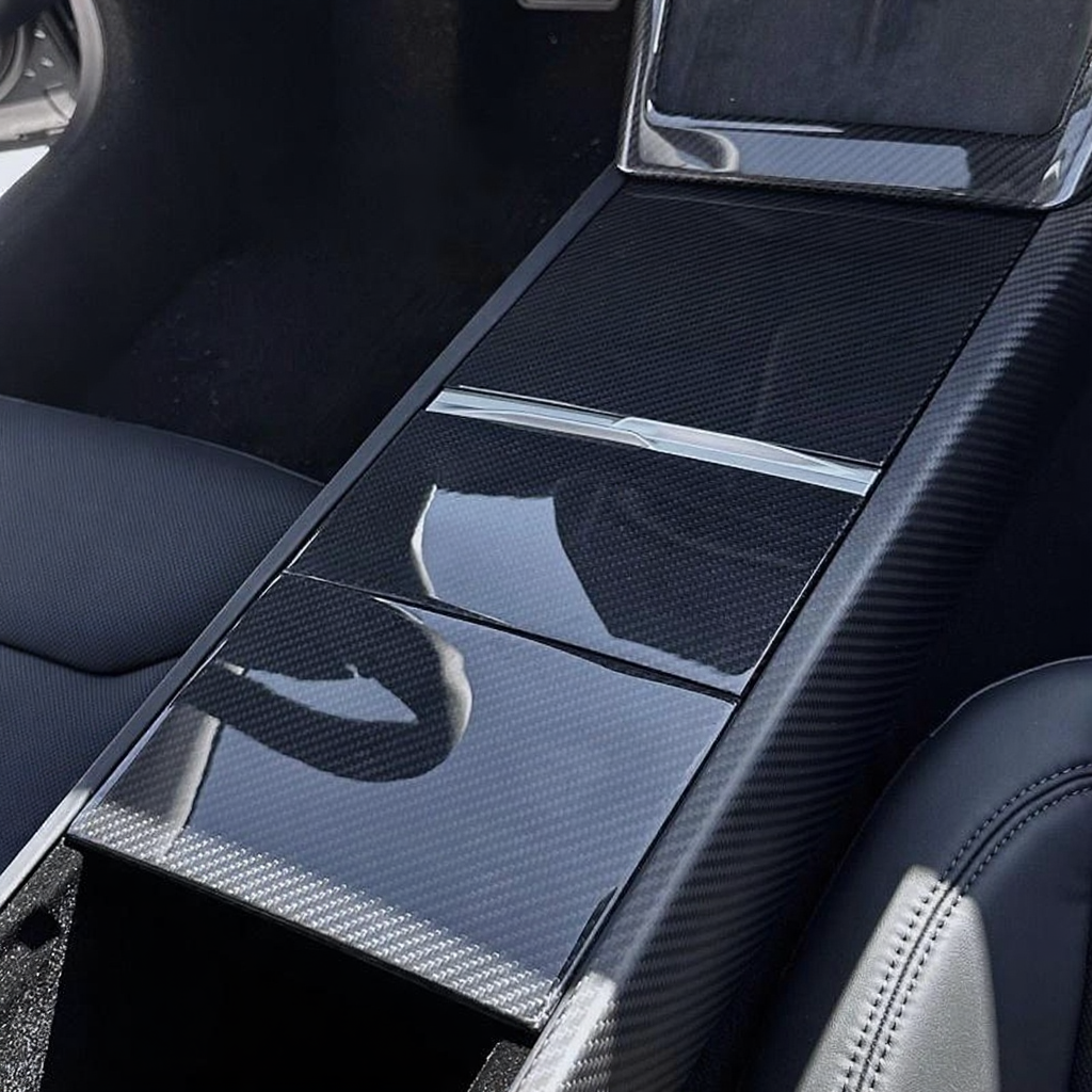 True Carbon Fiber Center Console Overlay for Tesla Model 3 Highland & Model Y Juniper  (3PCS)