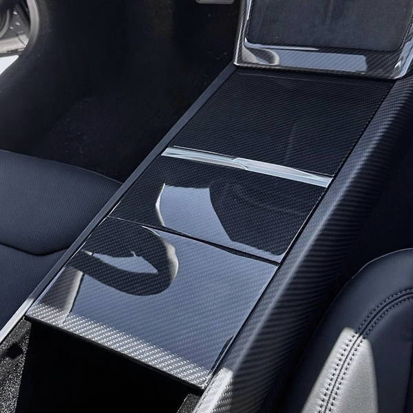 True Carbon Fiber Center Console Overlay for Tesla Model 3 Highland & Model Y Juniper  (3PCS)