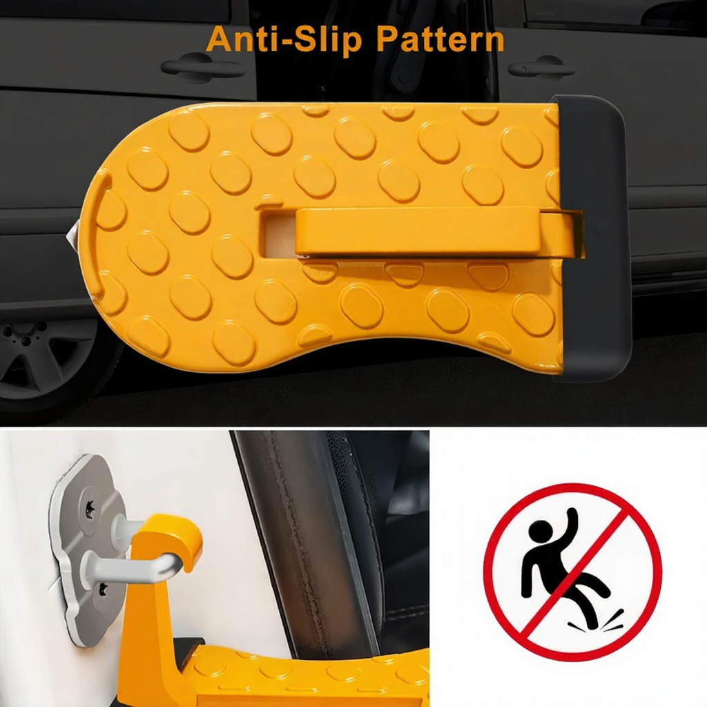 Universal Foldable Car Door Step With Emergency Hammer Function