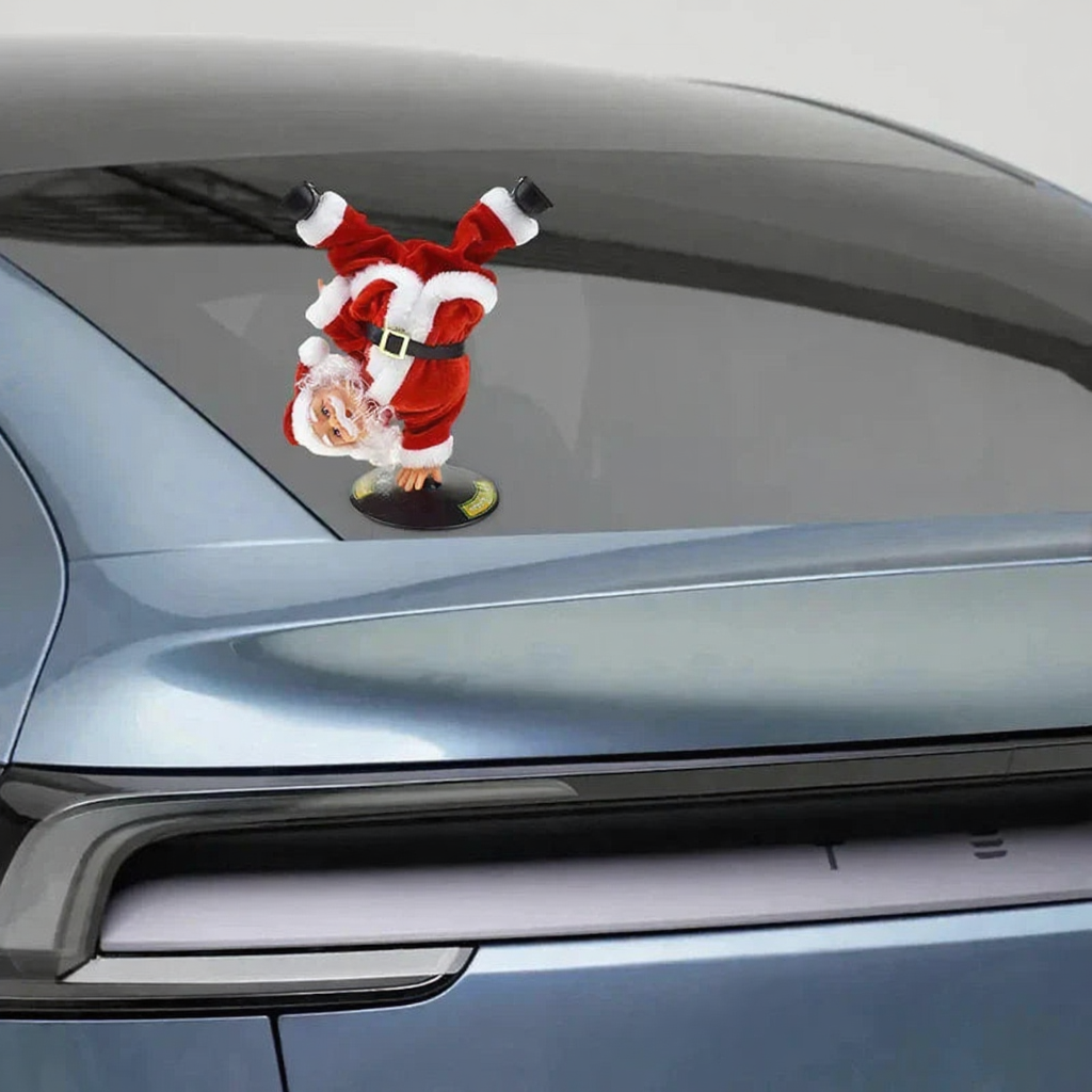 Upside-Down Spinning Breakdance Santa Decoration for Tesla