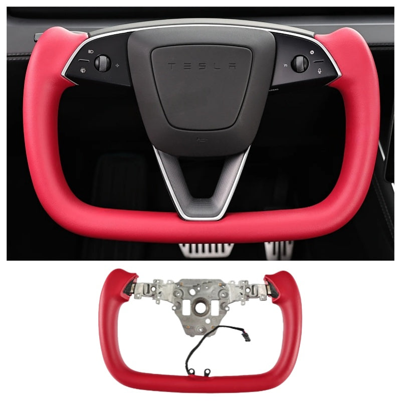 Yoke Nappa Leather Side Carbon Fiber Red Driving Wheel for Tesla Model 3 Highland/Model Y Juniper Main image
