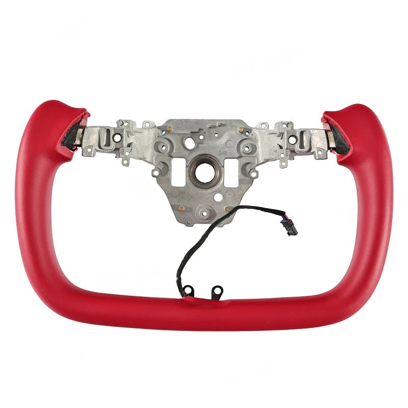 Yoke Nappa Leather Side Carbon Fiber Red Driving Wheel for Tesla Model 3 Highland/Model Y Juniper