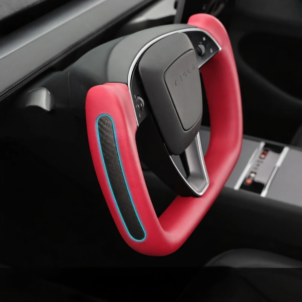 Yoke Nappa Leather Side Carbon Fiber Red Driving Wheel for Tesla Model 3 Highland/Model Y Juniper