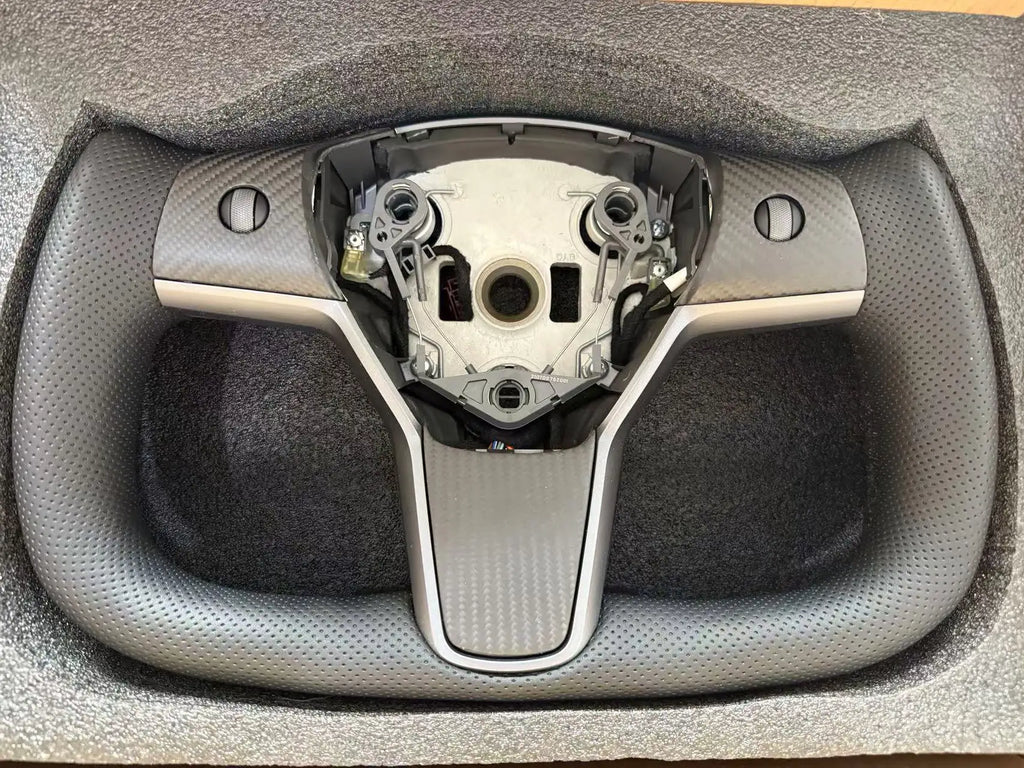 Sporty Perforated Leather Yoke Steering Wheel for Model 3/Y