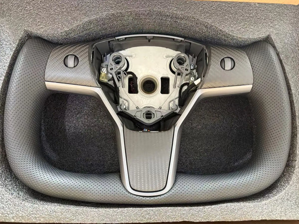 Sporty Perforated Leather Yoke Steering Wheel for Model 3/Y