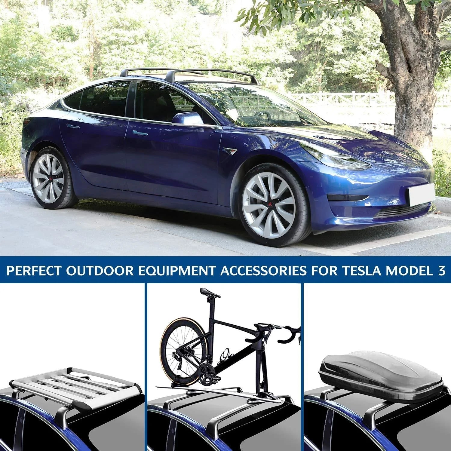 Lockable crossbar fits for Tesla Model 3/Y Roof Rack Carrier Rails (set of 2)