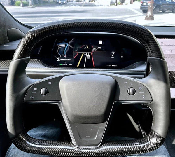Carbon Fiber Yoke D-Round Steering Wheel for Tesla Model S Plaid (2021-2022)