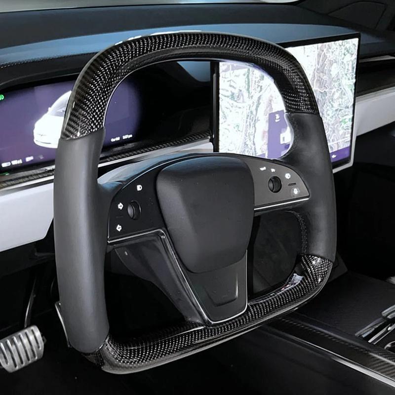 Carbon Fiber Yoke D-Round Steering Wheel for Tesla Model S Plaid (2021-2022) Secondary image