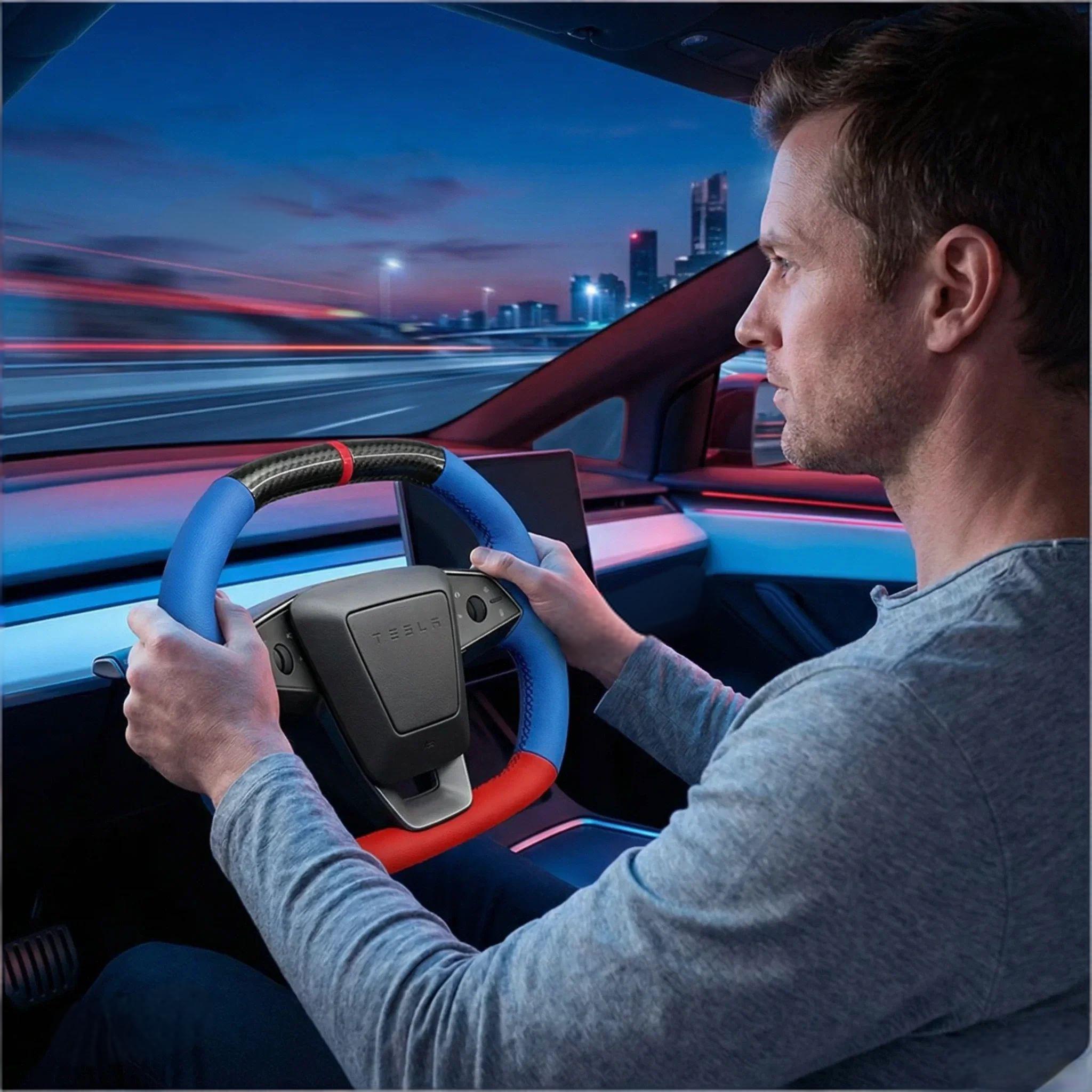 DIY Hand-Stitched Carbon Fiber Steering Wheel Cover for Cybertruck 2024+ Secondary image