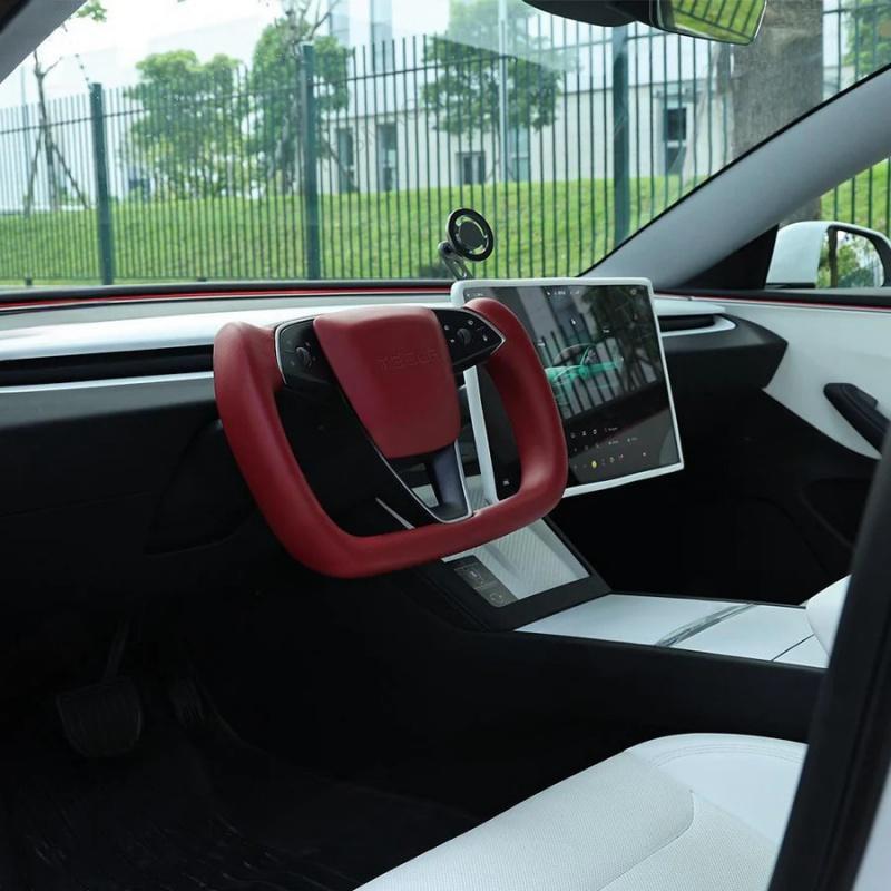 Tesla Model 3 Highland/Y Juniper Yoke Steering Wheel With Full Red Nappa Leather