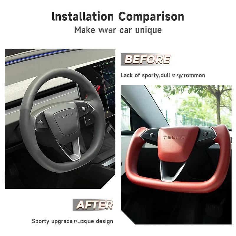 Tesla Model 3 Highland/Y Juniper Yoke Steering Wheel With Full Red Nappa Leather