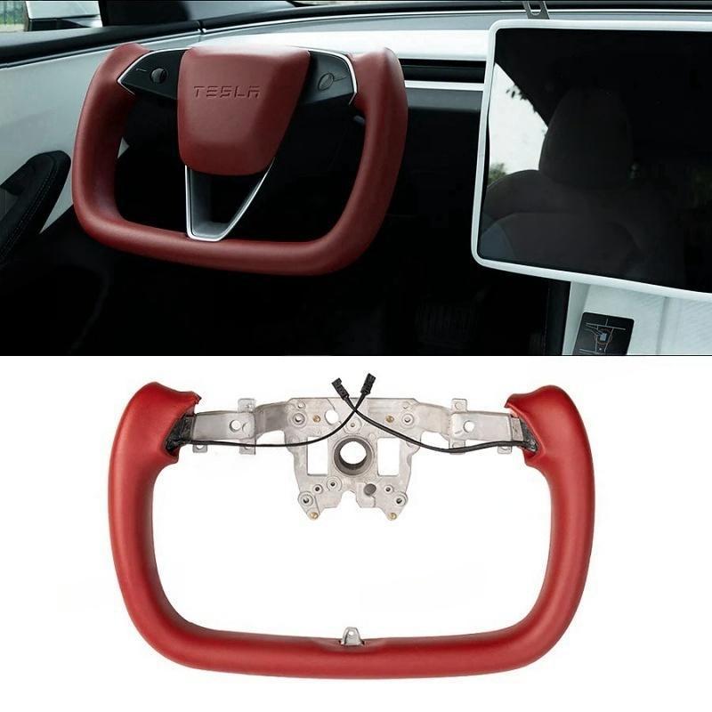 Tesla Model 3 Highland/Y Juniper Yoke Steering Wheel With Full Red Nappa Leather