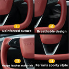 Tesla Model 3 Highland/Y Juniper Yoke Steering Wheel With Full Red Nappa Leather