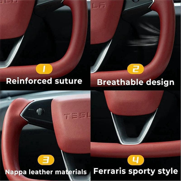 Tesla Model 3 Highland/Y Juniper Yoke Steering Wheel With Full Red Nappa Leather