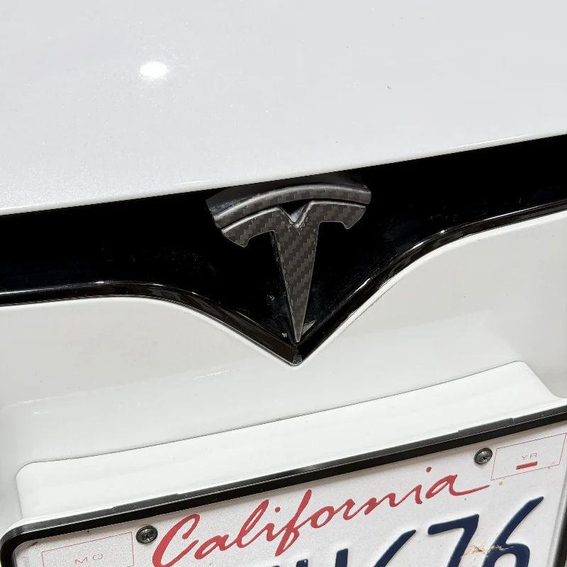 Front T Logo Overlay Carbon Fiber Molded for Tesla Model S 2016-2025