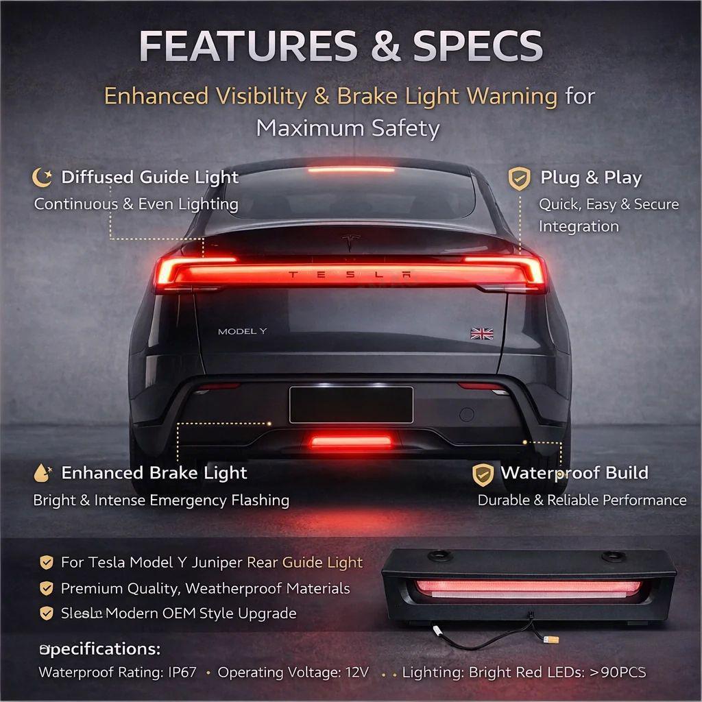 Rear Diffused Guide Light for Tesla Model Y Juniper 2025+ High Visibility Brake Light