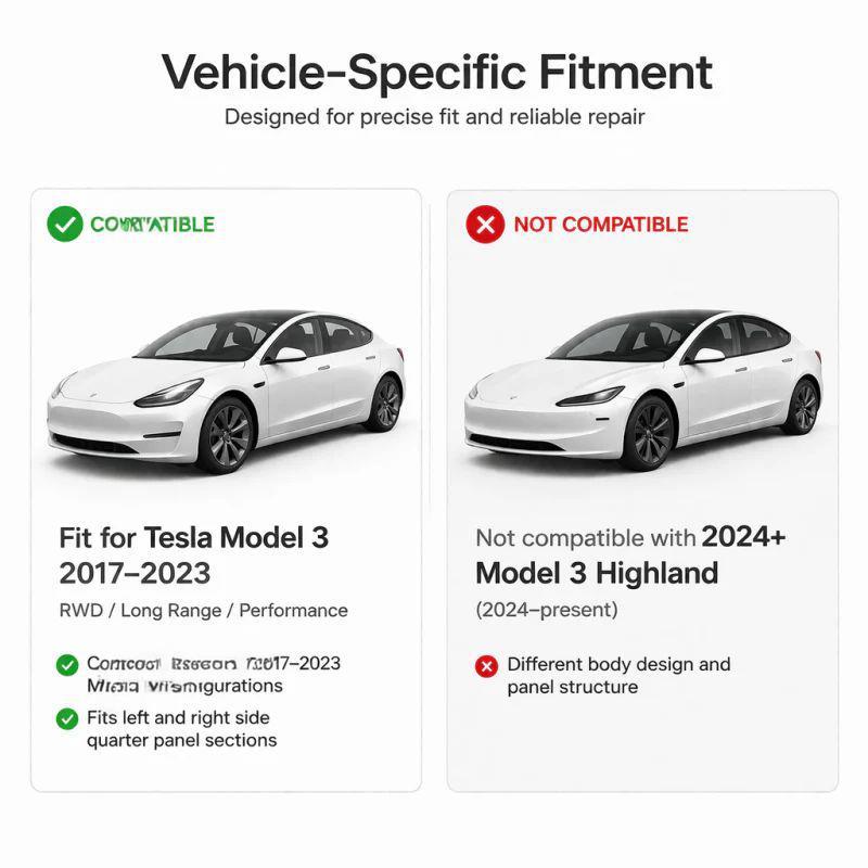 Rear Quarter Panel Lower Extension for Tesla Model 3 (1109299-S0-A / 1109300-S0-A)