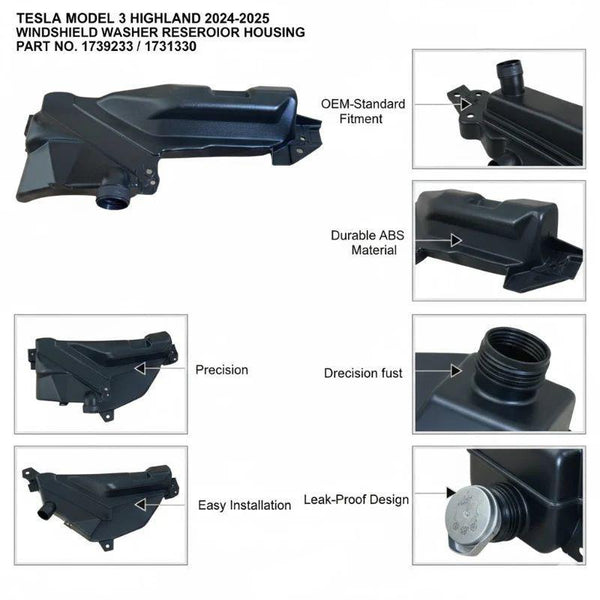 Windshield Washer Fluid Reservoir Housing for Tesla Model 3 2024-2025(1731330-00-F 1739233-00-G)