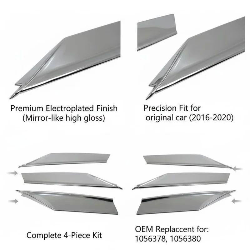 Front Fog Light Frame Chrome Strip Trim for Tesla Model S 2016-2020 (1056378 1056379 1056380)