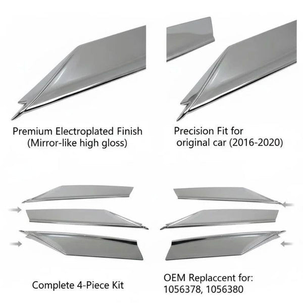 Front Fog Light Frame Chrome Strip Trim for Tesla Model S 2016-2020 (1056378 1056379 1056380)