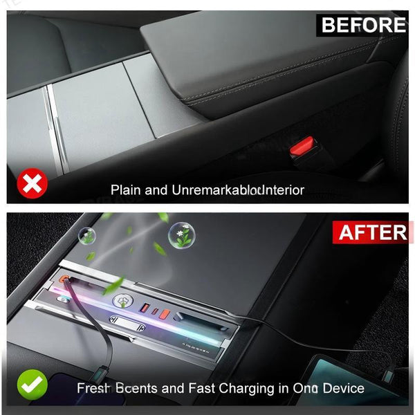 USB Hub Docking Station with Aromatherapy & LED Light for Tesla Model 3 Highland / Model Y Juniper