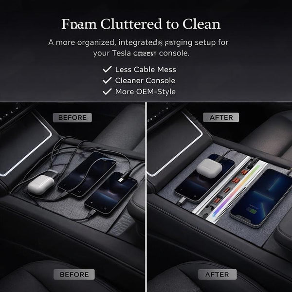 Retractable Fast Charging USB Hub Dock with Ambient Light for Tesla Model 3 Highland/Model Y Juniper