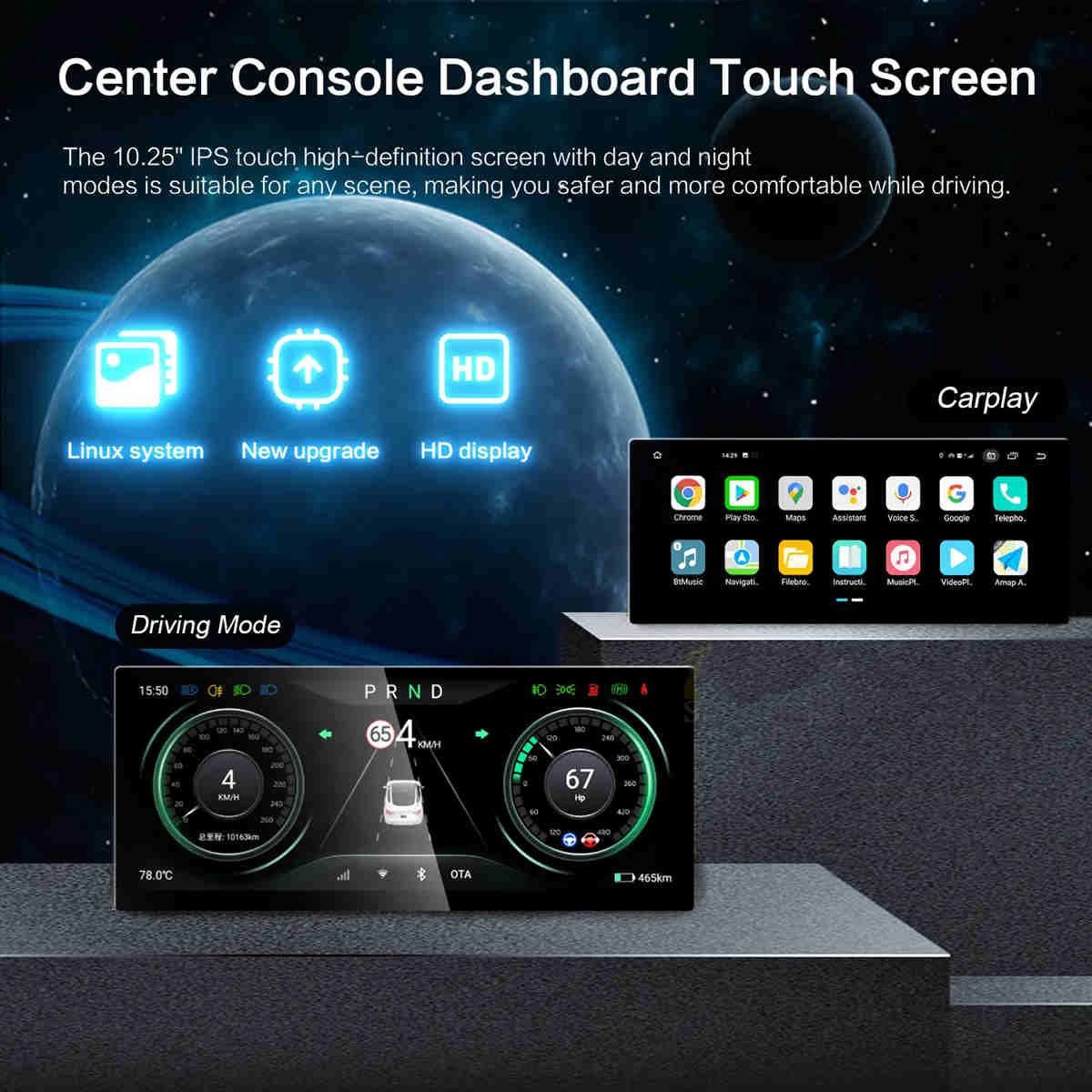10.25 Inch Hud 4G Android Tesla Model 3 / Y LCD Instrument Dashboard Display